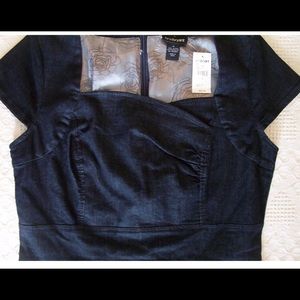 Pinup style jean dress w sweetheart neckline